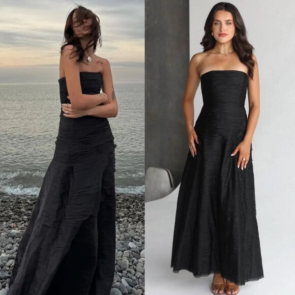 Aje Soundscape Black Strapless Ruffle Tiered Maxi Dress Size US 2 AU 6 - Picture 11 of 13